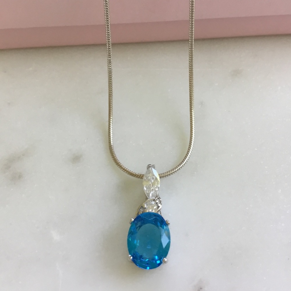 Sterling Silver Aqua Cz Necklace - Picture 12 of 16
